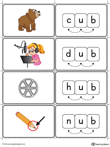 UB Word Family Small Picture Cards Printable PDF (Color)