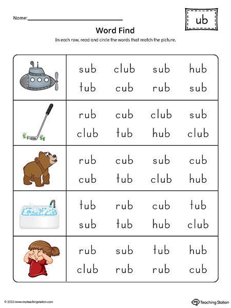 UB Word Family Word Find Printable PDF