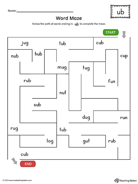 UB Word Family Word Maze Printable PDF