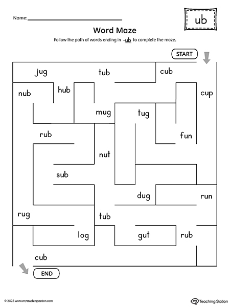 UB Word Family Word Maze Worksheet