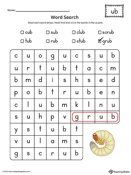 UB Word Family Word Search Printable PDF