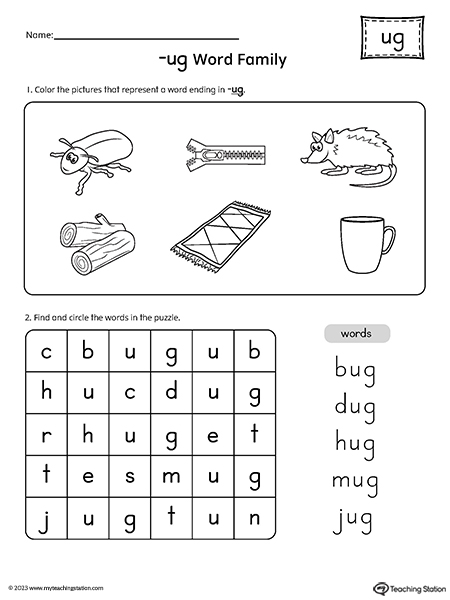 UG Word Family CVC Picture Puzzle Worksheet