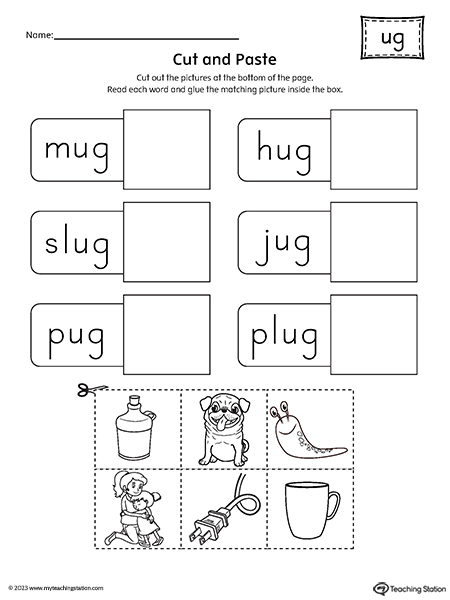 UG Word Family Picture Match Cut-and-Paste Worksheet ...