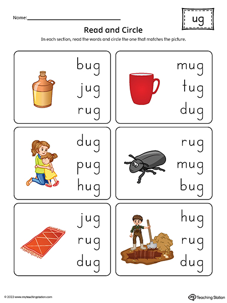 UG Word Family Match Picture to Words Printable PDF