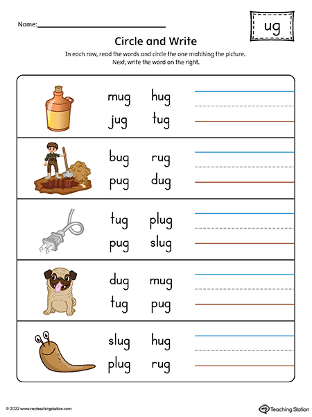 UG Word Family Match Word to Picture Printable PDF