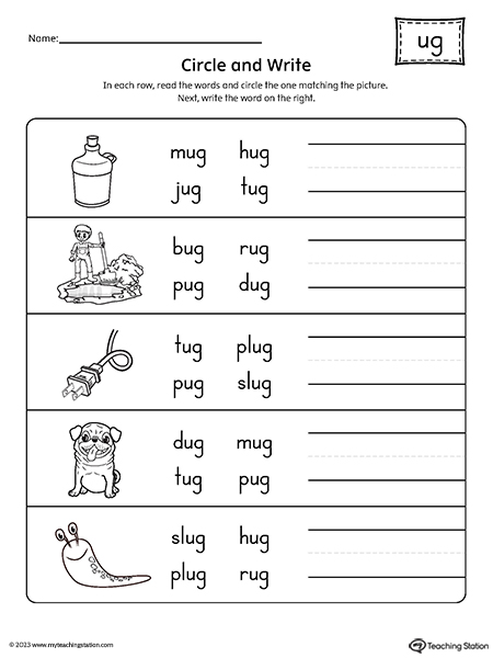 UG Word Family Match Word to Picture Worksheet | MyTeachingStation.com