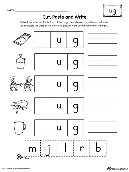 UG Word Family Picture Match Cut-and-Paste Worksheet