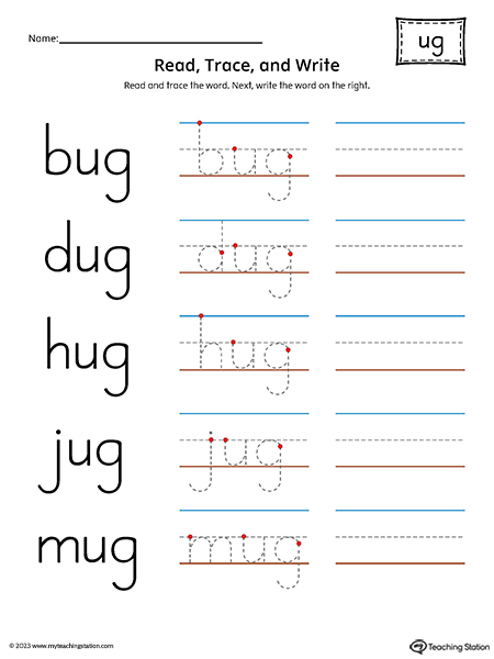 UG Word Family - Read, Trace, and Spell Printable PDF