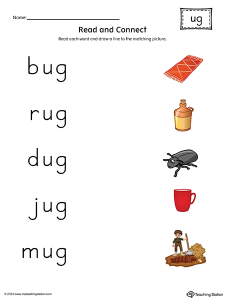 UG Word Family Read and Connect to Image Printable PDF