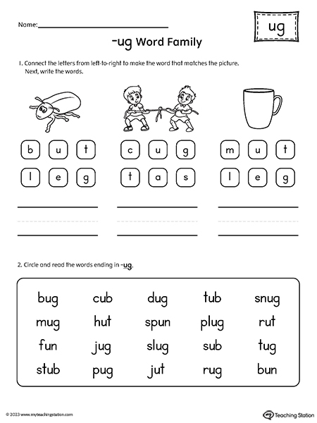 UG Word Family Read and Spell Simple Words Worksheet
