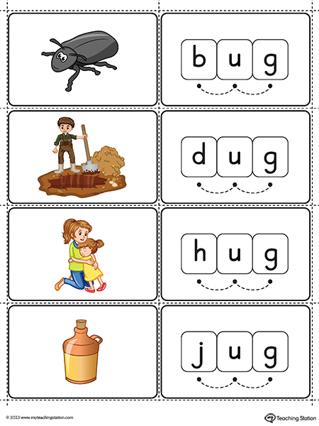 UG Word Family Small Picture Cards Printable PDF (Color)