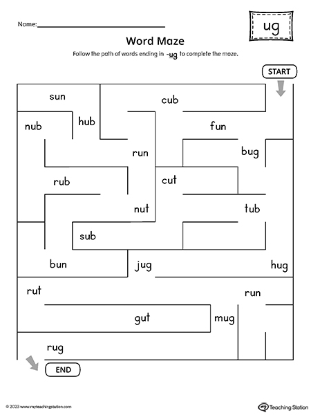 UG Word Family Word Maze Worksheet