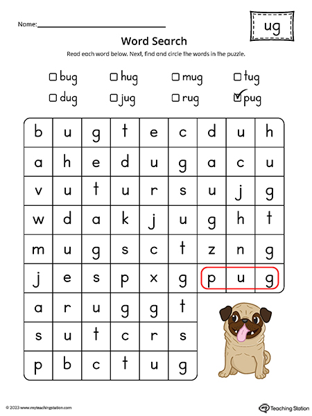 UG Word Family Word Search Printable PDF