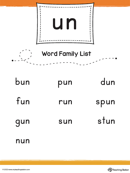 UN Word Family List Printable PDF