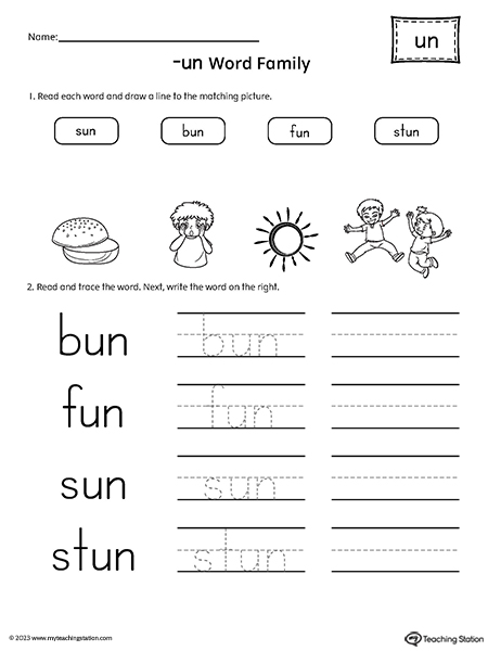 UN Word Family Match and Spell Words Worksheet | MyTeachingStation.com