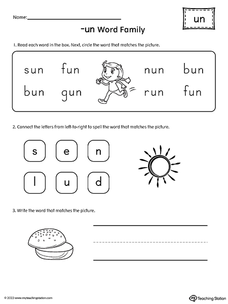UN Word Family Match and Spell Worksheet | MyTeachingStation.com