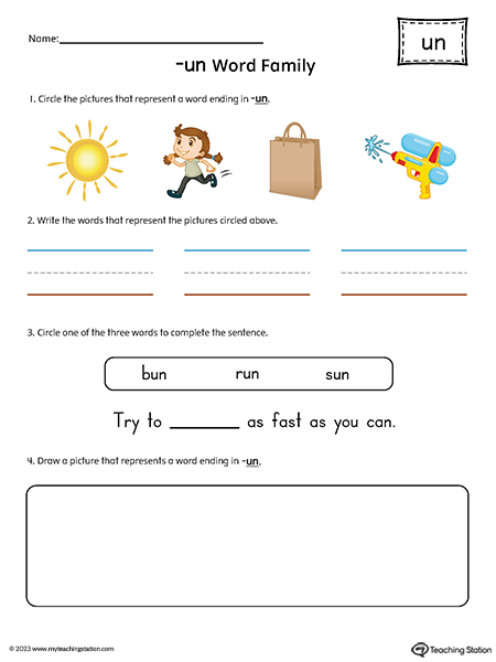 UN Word Family Picture and Word Match Printable PDF