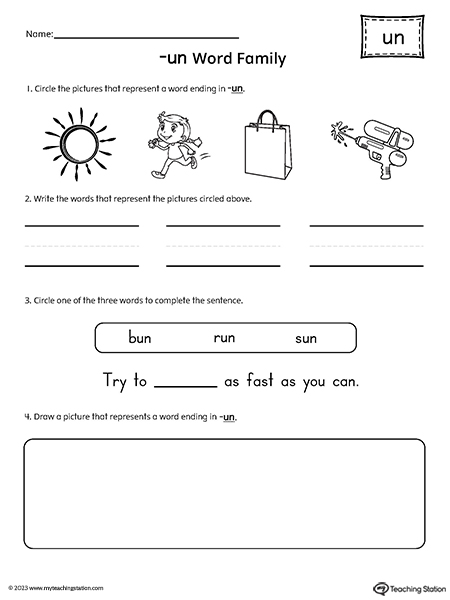 UN Word Family Picture and Word Match Worksheet