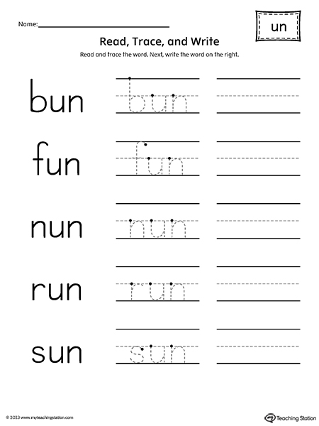 UN Word Family - Read, Trace, and Spell Worksheet