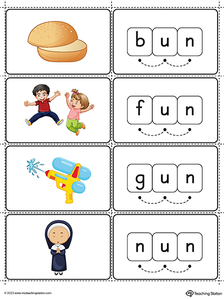 UN Word Family Small Picture Cards Printable PDF (Color)