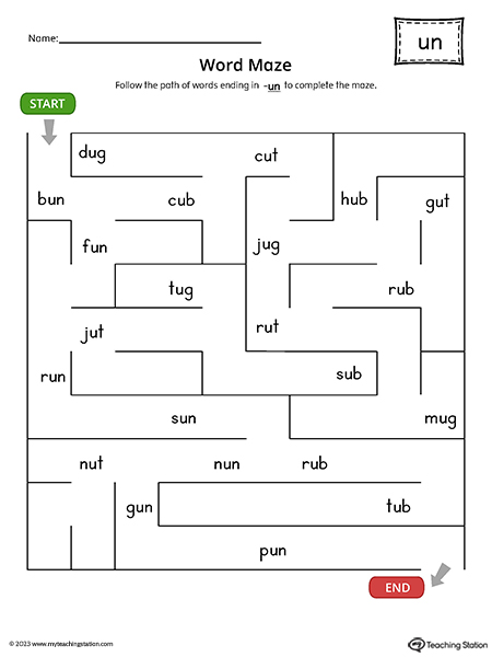 UN Word Family Word Maze Printable PDF