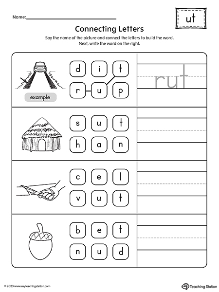 UT Word Family Build Words Worksheet