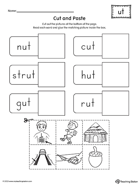 UT Word Family Cut-and-Paste Worksheet