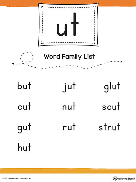 UT Word Family List Printable PDF