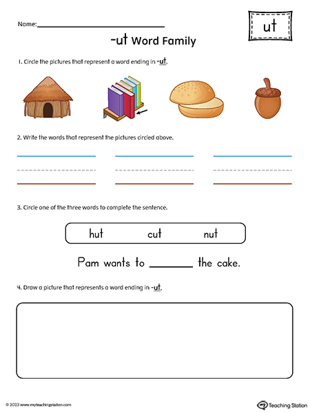 UT Word Family Picture and Word Match Printable PDF