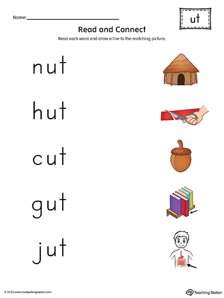 UT Word Family Read and Connect to Image Printable PDF