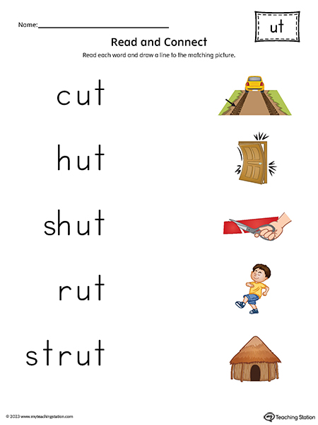 UT Word Family Read and Match Words to Pictures Printable PDF