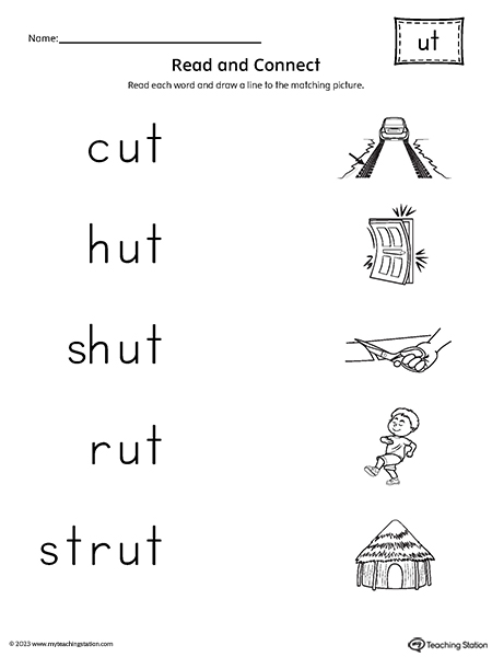UT Word Family Read and Match Words to Pictures Worksheet