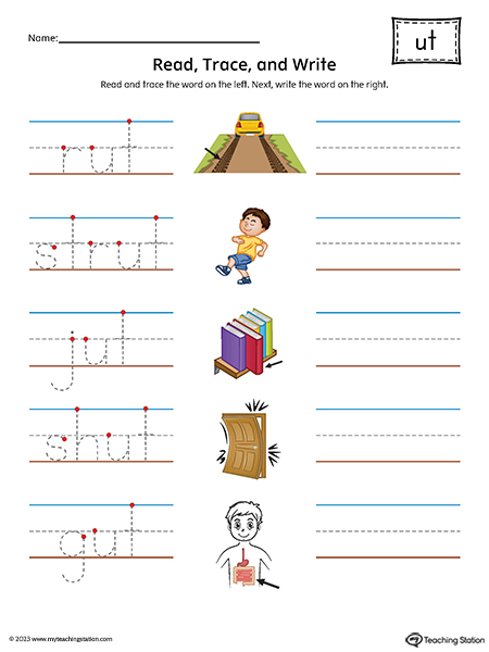 UT Word Family Read and Write Printable PDF