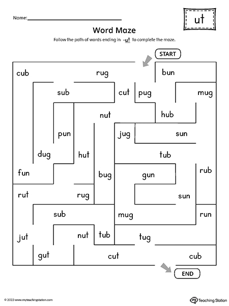 UT Word Family Word Maze Worksheet