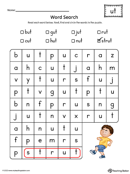 UT Word Family Word Search Printable PDF