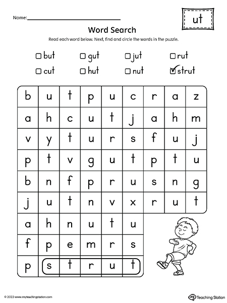 UT Word Family Word Search Worksheet