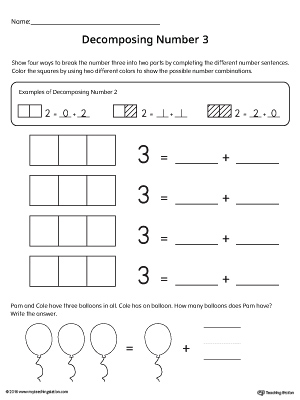 Decomposing Number 3 Worksheet