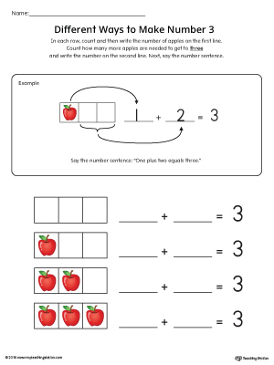 Different Ways to Make Number 3 Worksheet in Color