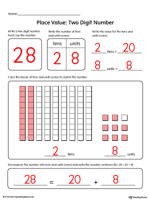 Place Value: Two Digit Number Worksheet Answer