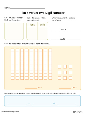 Help your students identify two digit number values with this printable place value worksheet.