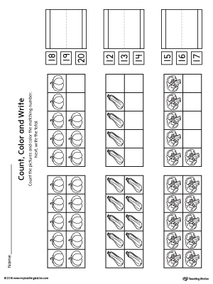 Ten Frame: Count, Color and Write the Number Printable Worksheet