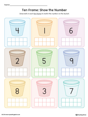 Ten Frame: Show the Number Worksheet in Color