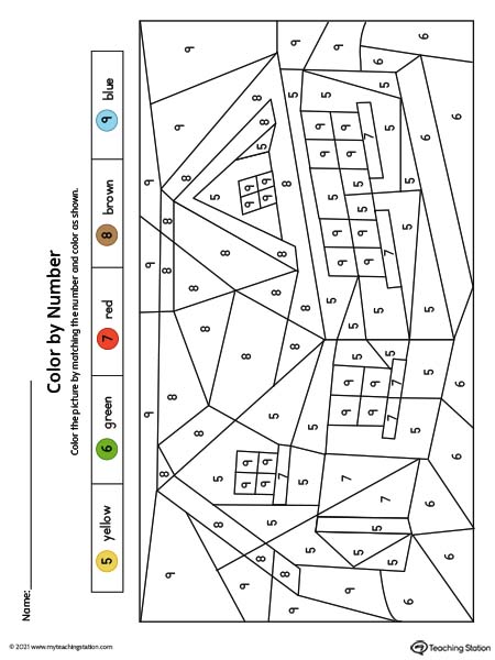 Color by Number Worksheet: 5 Through 9 (Color)