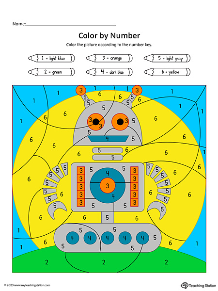 Robot Color by Number for Preschool Kids
