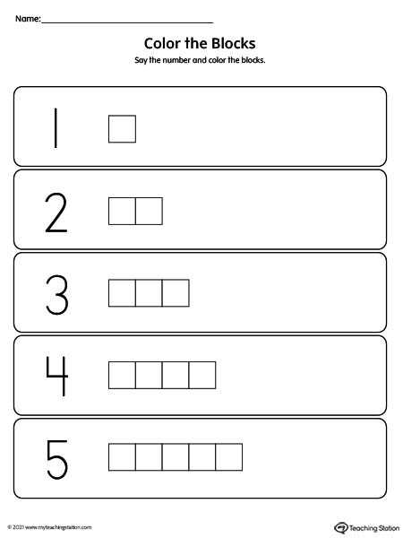 Color Number Blocks Printable: 1-Through-5