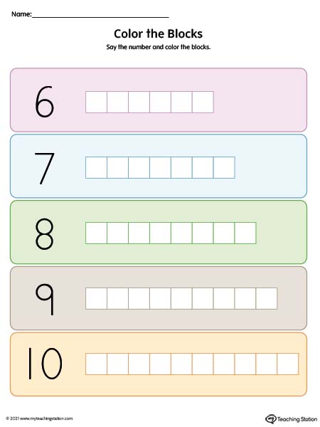Color Number Blocks Printable: 6-Through-10 (Color)