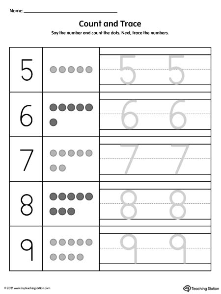 Count and trace number mat for preschool students.