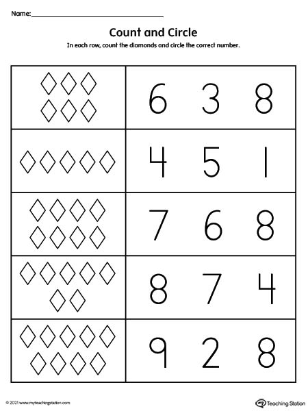 Count and Circle Numbers 1-10 Printable Worksheet
