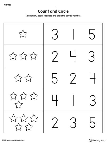 Count and circle numbers 1-10 worksheet for pre-k.