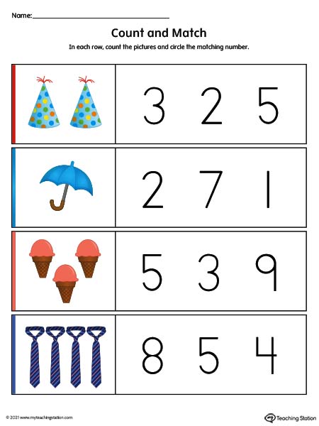 Count and Circle the Correct Number Printable Worksheet (Color)